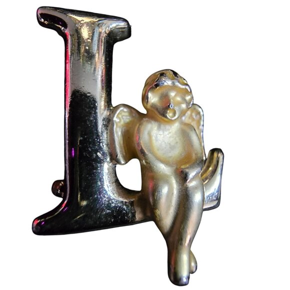 L'Razza Initial "L" Gold- Silver-Tone Angel Brooch Pin - Picture 1 of 4